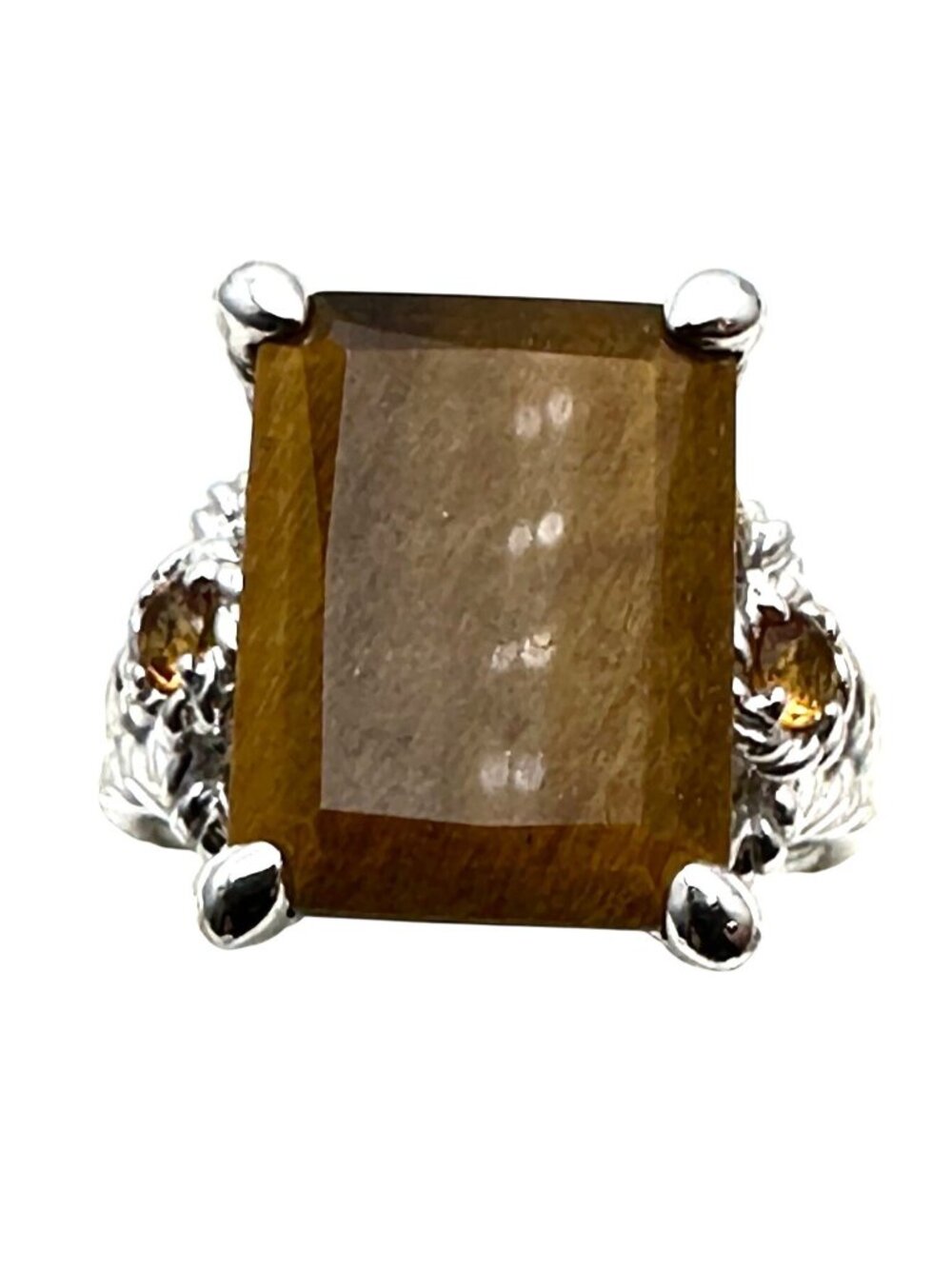 Judith Ripka Ring Sterling Silver Tiger Eye Size 9
